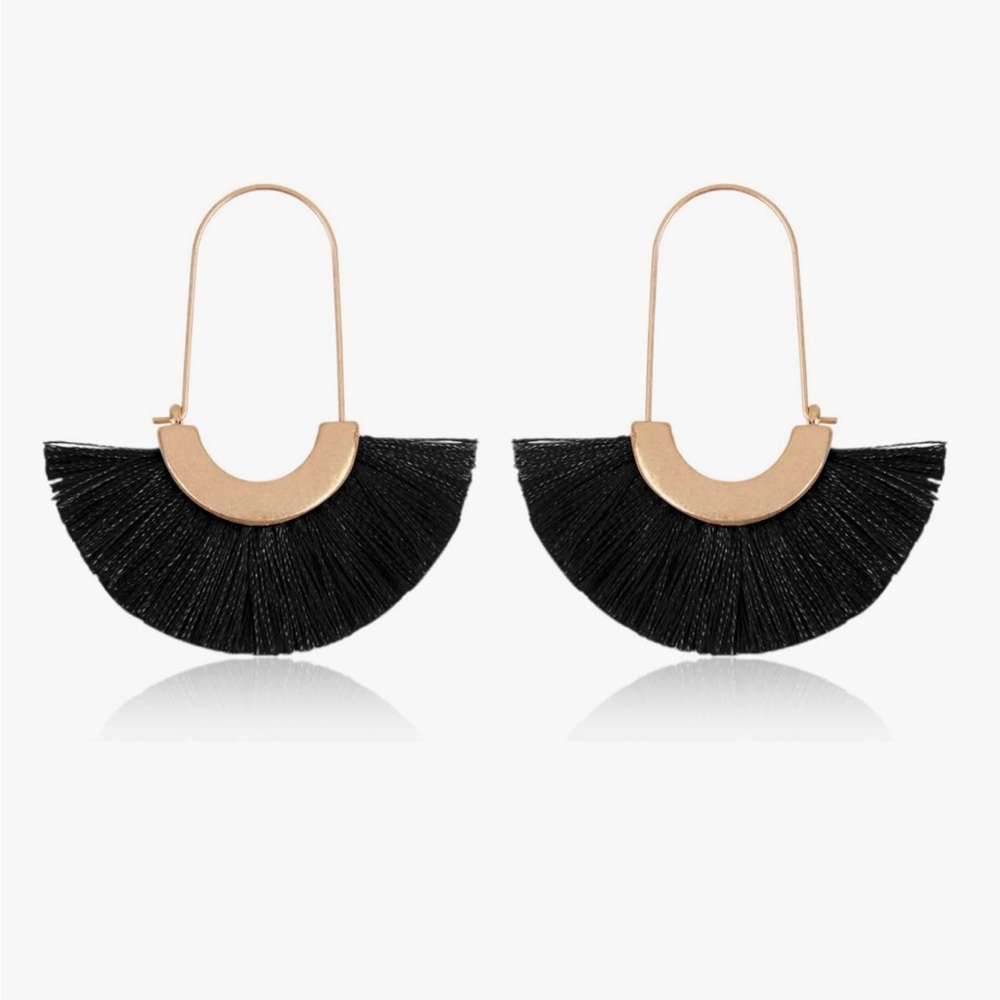 NWOT Loft Crescent Fringe Earrings | Gold & Black